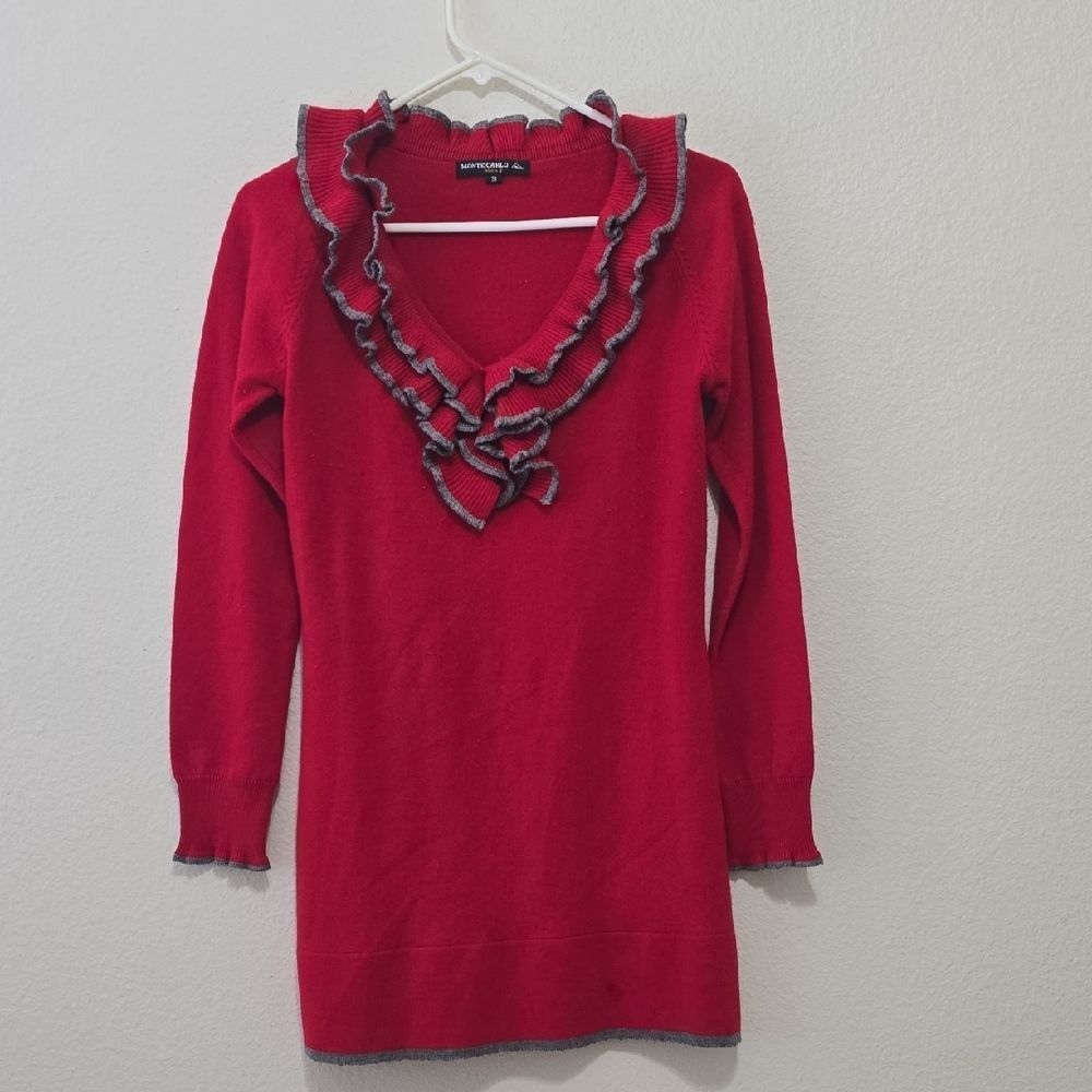 Monte Carlo Red Top with‎ Gray Ruffles